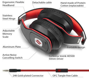 Comfy Active Noise Cancelling Headphones In Black And Red
